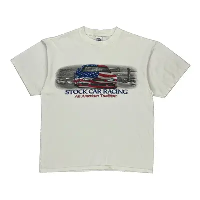 Stock Car Racing Delta Graphic T-Shirt - Large White Cotton
