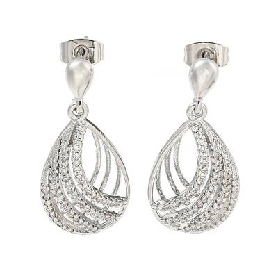 Teardrop Brass Pave Clear Cubic Zirconia Dangle Earrings