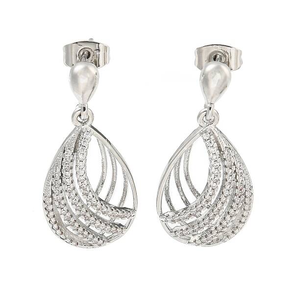 Teardrop Brass Pave Clear Cubic Zirconia Dangle Earrings