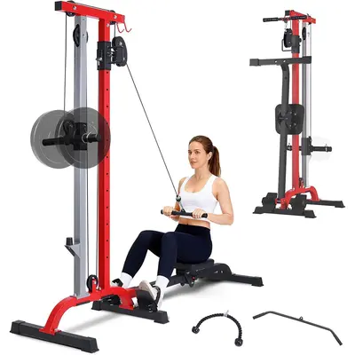 Garvee 2 IN 1 Rowing & Cable Machine, Adjustable Weight & Seat, Multi-Function Home Gym Equipment, Black+Red