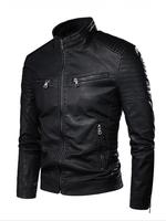 Men's Solid Zip Up Mock Neck Faux Leather Winter Jacket, Casual Longsleeves Zipper Outerwear for Fall & Winter, Men's Jackets...