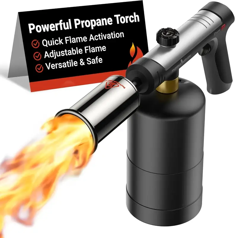 【One-Touch Max Fire】Culinary Propane Cooking Blow Torch Gun with a Safety Lock, Charcoal Lighter, Flame Thrower, Kitchen ...