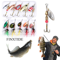 FINXTIDE 10pcs Fishing Lures Spinnerbait, Bass Trout Salmon Hard Metal Spinner Baits Kit With Fishing Tackle Boxes Dealsforyo...