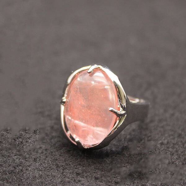 Oval Synthetic Cherry Quartz Glass Adjustable Ring