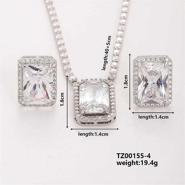 Women's Glass Rectangle Necklace & Earrings Set for Fashionable Look