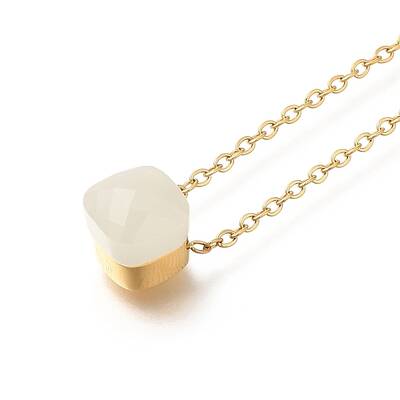 Ion Plating(IP) 304 Stainless Steel Pave Glass Square Pendant Cable Chain Necklaces for Women