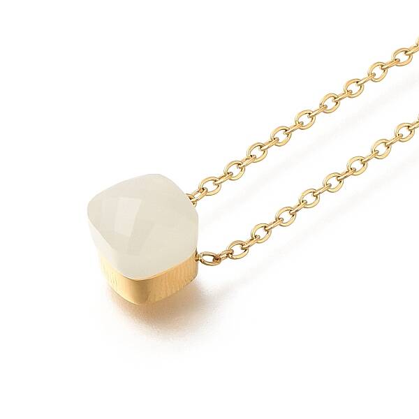 Ion Plating(IP) 304 Stainless Steel Pave Glass Square Pendant Cable Chain Necklaces for Women