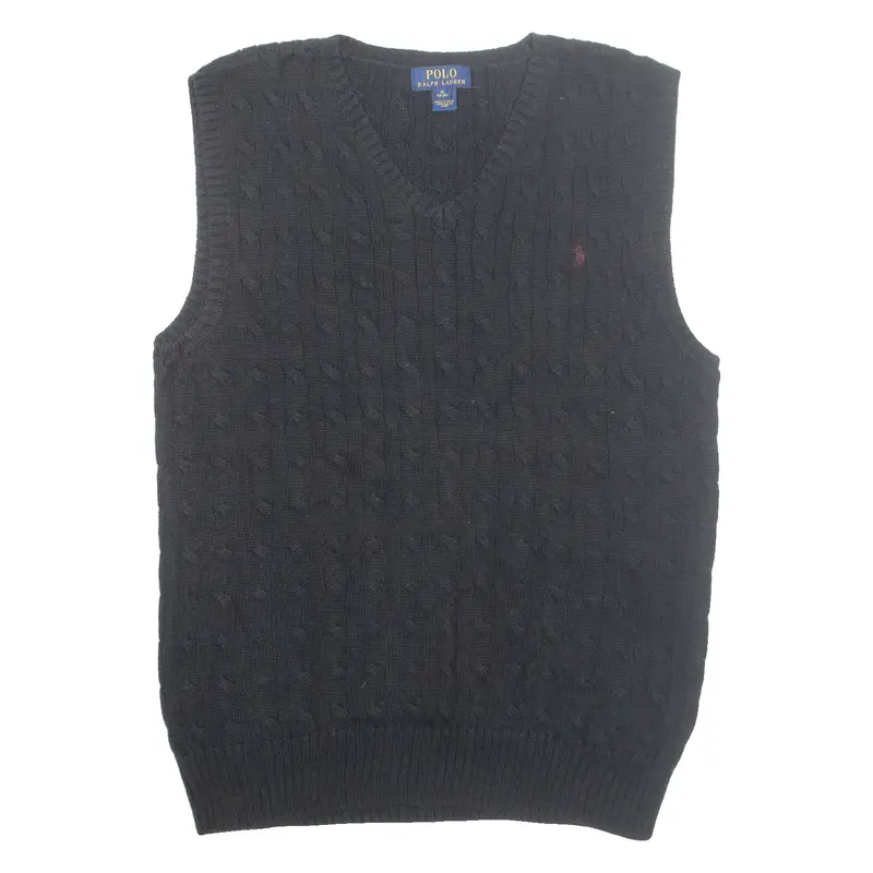 POLO RALPH LAUREN Womens Vest Black V-Neck Cable Knit Sleeveless XL