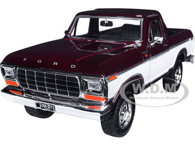 1978 Ford Bronco Ranger XLT (Open Top) with Spare Tire Burgundy Metallic and White Timeless Legends Series 1/24 Diecast Mod...