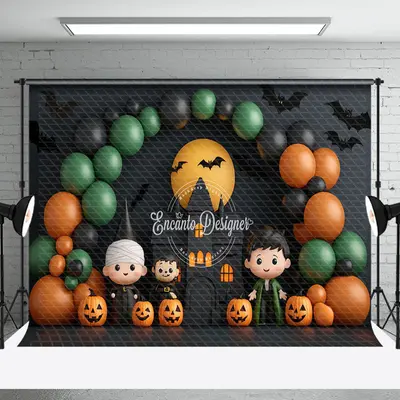 Aperturee Halloween Balloons Castle Moon Bats Photo Backdrop - Aperturee
