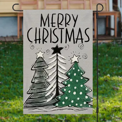 Grey Xmas Tree Burlap Merry Christmas Garden Flag - Aperturee