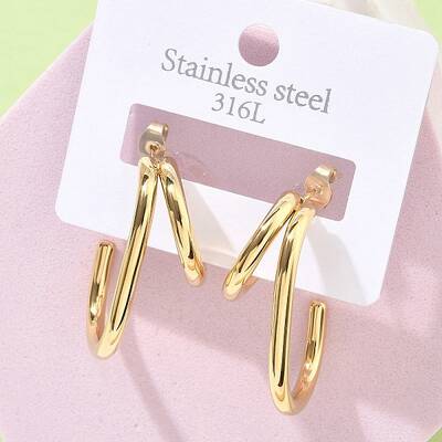304 Stainless Steel Two-layer C-Shaped Stud Earrings