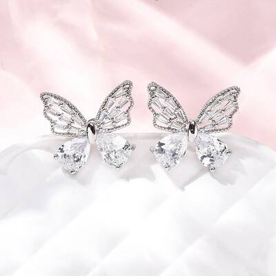 Brass Micro Pave Clear Cubic Zirconia Stud Earrings