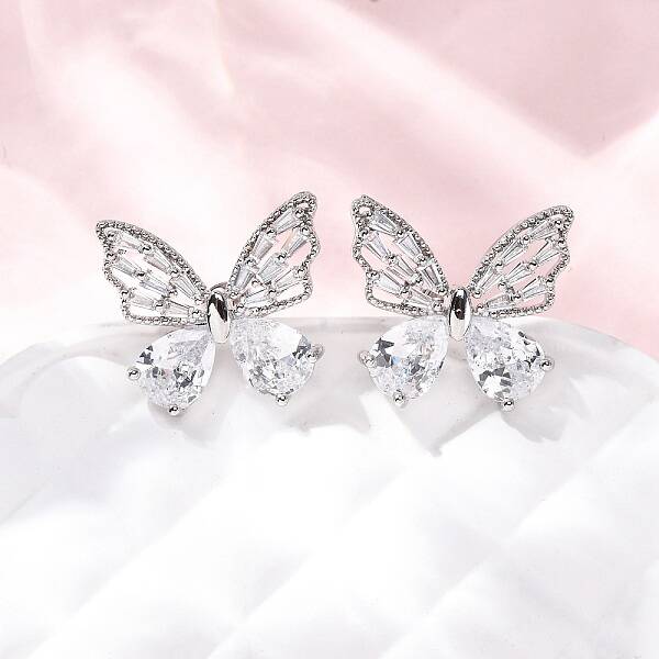 Brass Micro Pave Clear Cubic Zirconia Stud Earrings