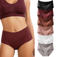 LEVAO Women Mid High Waist Seamless Underwear polyester soft breathable elastic Full Coverage Bikini Pantie Underwear 6 Pack ...
