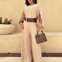 Chicme 2 Pieces Outfit Irregular Hem Slit Sleeve Top and High Waist Wide Leg Pleated Pants Set