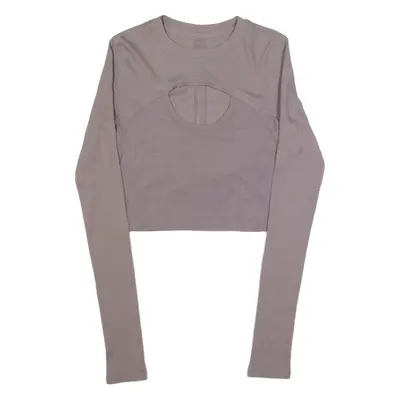 LULULEMON Cut Out Womens Cropped Top Beige Long Sleeve S