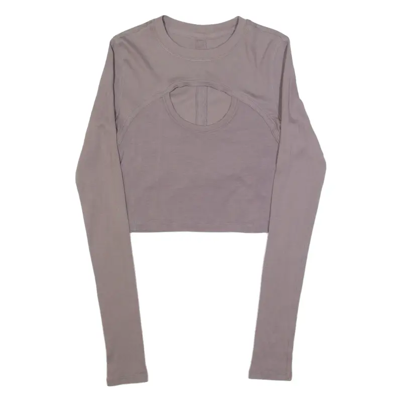 LULULEMON Cut Out Womens Cropped Top Beige Long Sleeve S