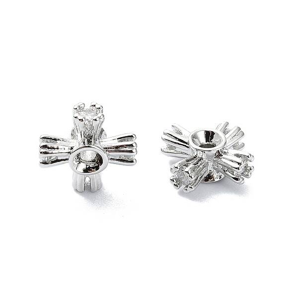 Rack Plating Brass Micro Pave Clear Cubic Zirconia Beads
