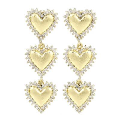 Rack Plating Heart Brass Pave Clear Cubic Zirconia Stud Earrings
