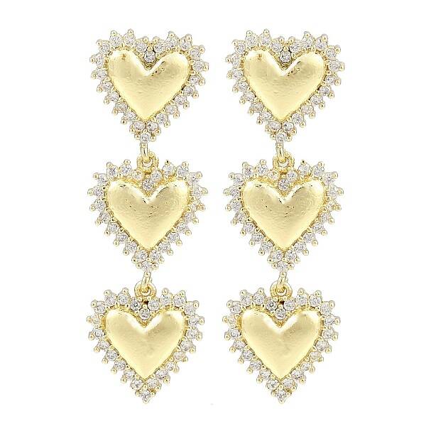 Rack Plating Heart Brass Pave Clear Cubic Zirconia Stud Earrings