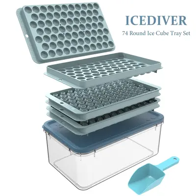 74-ball Ice Cube Tray Set, Including 3 Counts Cube Trays, 1 Count Box & 1 Count Scoop, Ice Making Mold, Kitchen Utensils & Ga...