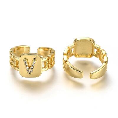 Brass Micro Pave Clear Cubic Zirconia Cuff Rings