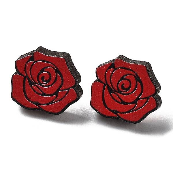 Valentine's Day Theme Printing Wood Stud Earrings for Women
