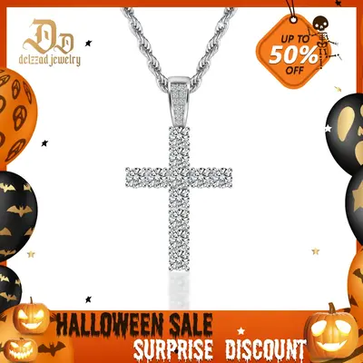 Delzzad 5.6ct Synthetic Moissanite S925 Unisex Classic Cross Pendant Necklace Perfect for Any Occasion & Everyday Wear Birthd...