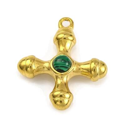 Synthetic Malachite & 304 Stainless Steel Cross Pendants