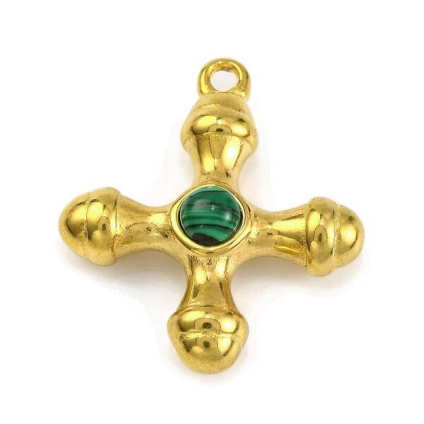 Synthetic Malachite & 304 Stainless Steel Cross Pendants