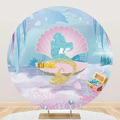 Shell Mermaid Undersea Treasure Chest Round Backdrop - Aperturee