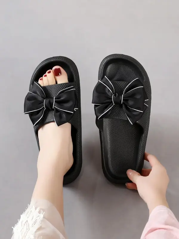 Women's Summer 2024 Fashion Plain Bow Decorated Slides, Non-slip Bathroom Slippers, Casual Soft EVA Slippers for Indoor and O...
