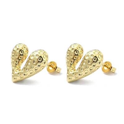 Rack Plating Brass Heart Stud Earrings for Valentine's Day