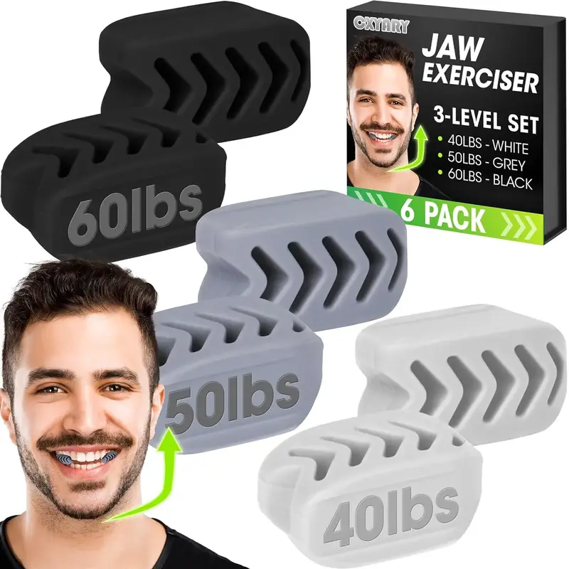2024 Upgraded Model 6 count Jaw Exerciser for Men & Women, 3 Resistance Levels, Silicone Jawline Exerciser, Jaw Trainer Stren...