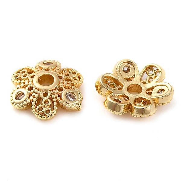Brass Micro Pave Clear Cubic Zirconia Bead Caps