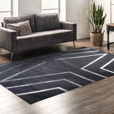 Dark Gray & Silver Fur Plush Rug