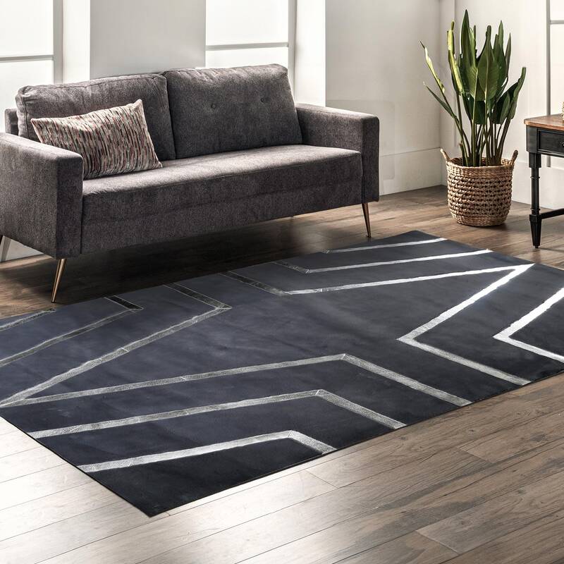 Dark Gray & Silver Fur Plush Rug