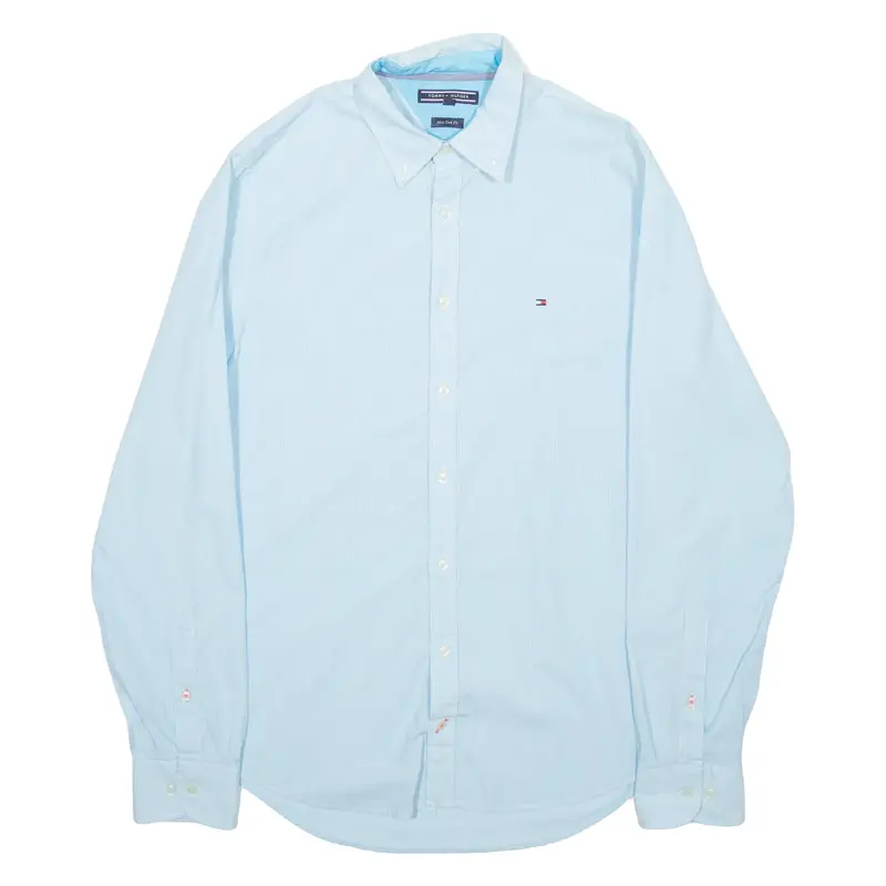TOMMY HILFIGER New York Fit Mens Shirt Blue Striped Long Sleeve M