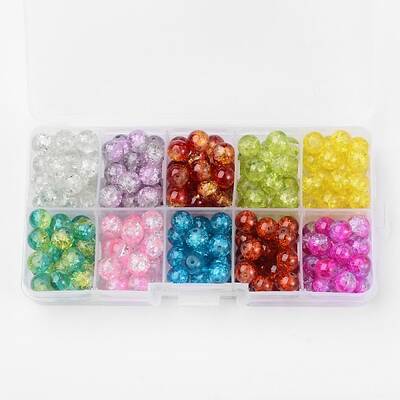 Spray Painted Transparent Crackle Glass Beads Strands