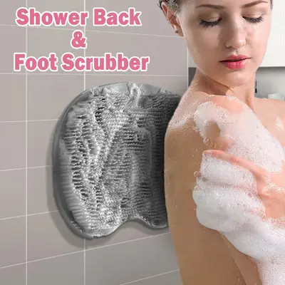 Shower Foot Scrubber Mat, Non-slip Back Washer Back Exfoliating Bath Wash Pad, Wall Mounted Slip Foot Scrubber for Cleaning a...