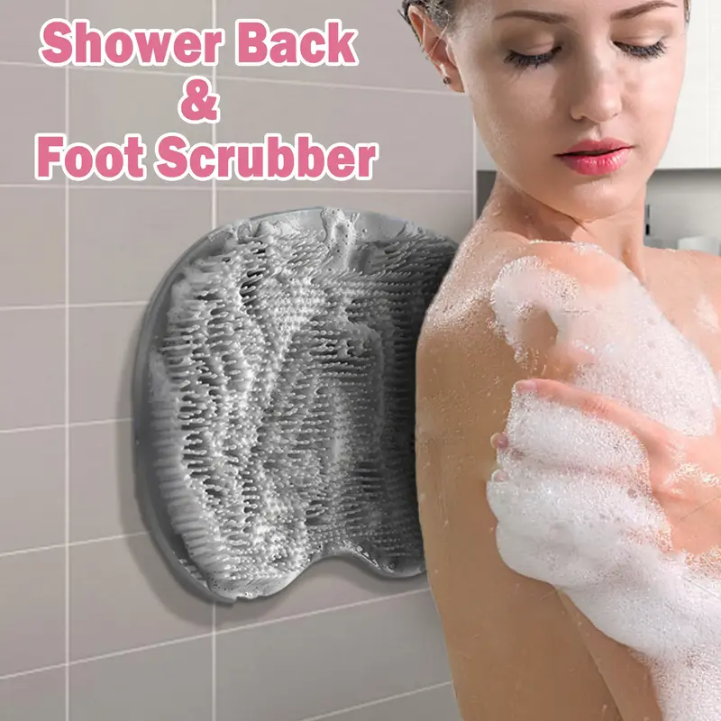 Shower Foot Scrubber Mat, Non-slip Back Washer Back Exfoliating Bath Wash Pad, Wall Mounted Slip Foot Scrubber for Cleaning a...