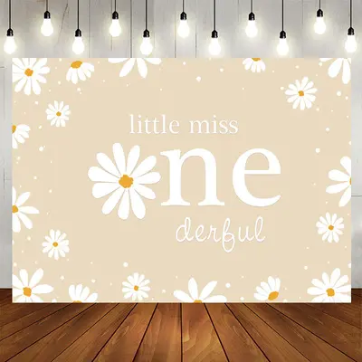 Aperturee Daisy Floral Little Miss 1st Birthday Backdrop