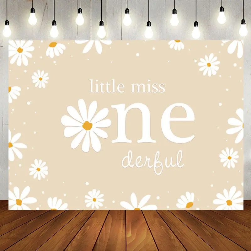Aperturee Daisy Floral Little Miss 1st Birthday Backdrop
