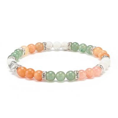 Natural Red Aventurine & Gemstone Round Beaded Bracelet for Women