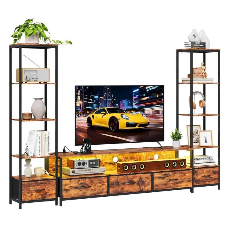 Garvee TV Stand with Storage for TVs Up to 70, TV Entertainment Center with 2 Open 5-Tier Bookshelf, Modern LED TV Console C...
