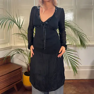 Unbranded Sheer Mini Dress - Small Black Viscose Blend