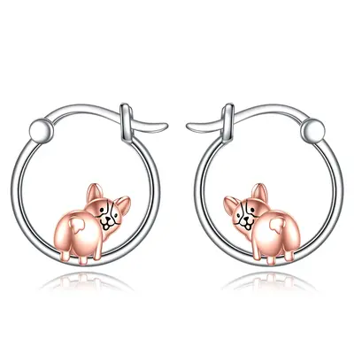 Sterling Silver Two-tone Dog Hoop Earrings