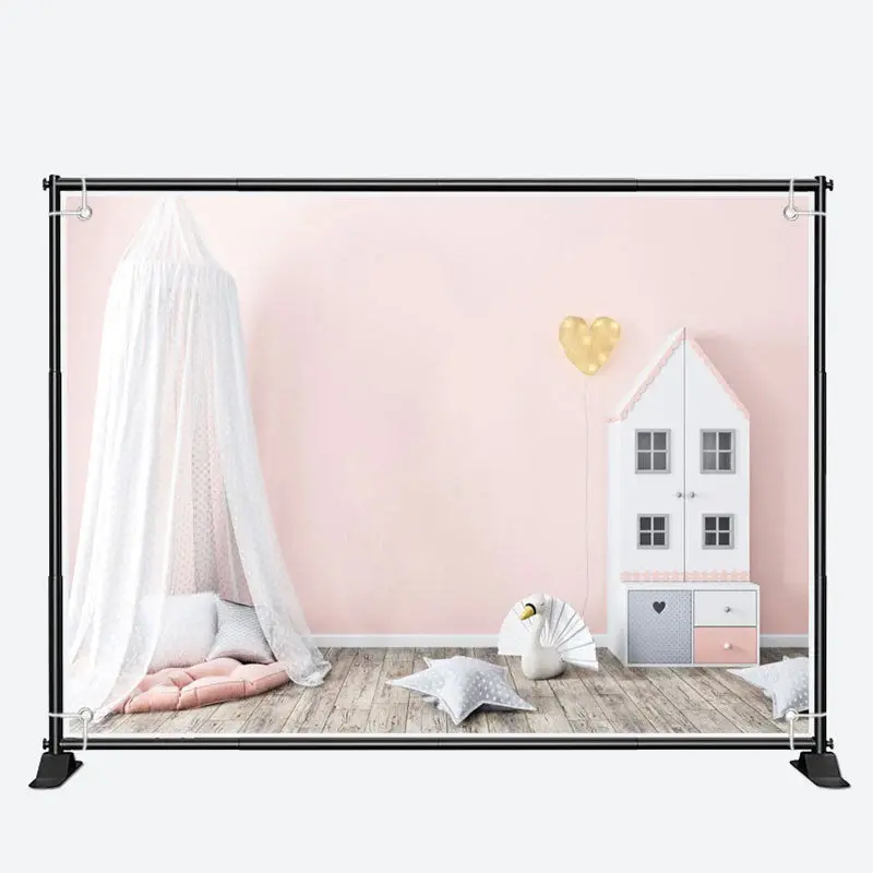 Pink Dollhouse Mosquito Net Girl Birthday Backdrop - Aperturee