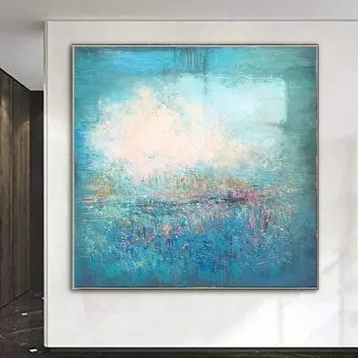 Peacock Blue Paintings On Canvas Oversized Paintings Abstract Turquoise Painting White Painting | TURQUOISE ILLUSION